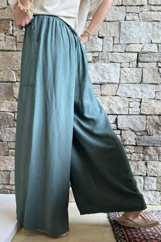 Basso Shirring Wide Leg Pant Deep Moss